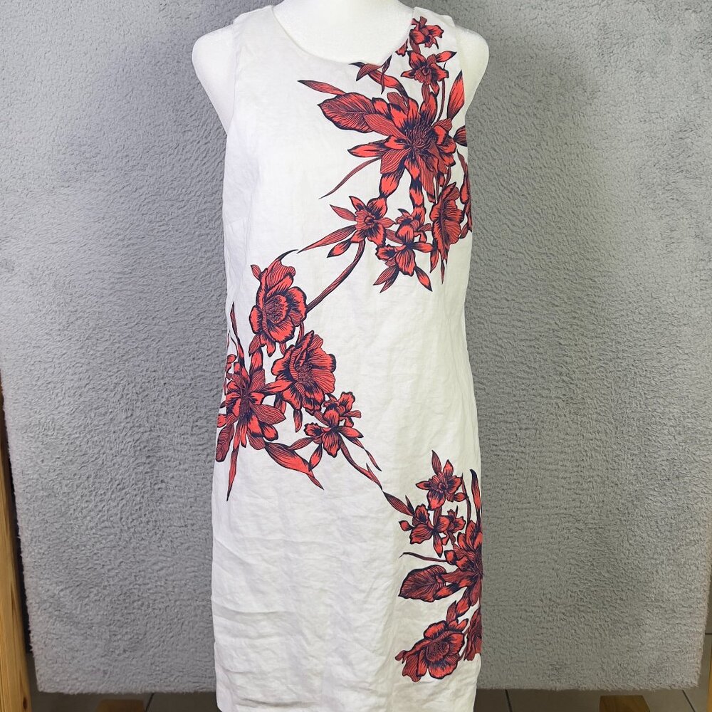 Tommy Bahama Lavatera Leis Linen Dress Women Small White Floral Sleeveless Beach - Picture 1 of 9